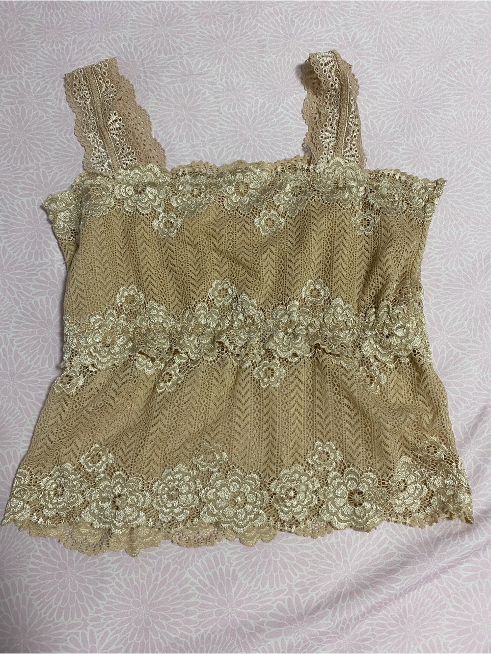 Delicate Lace Floral Camisole in Beige
